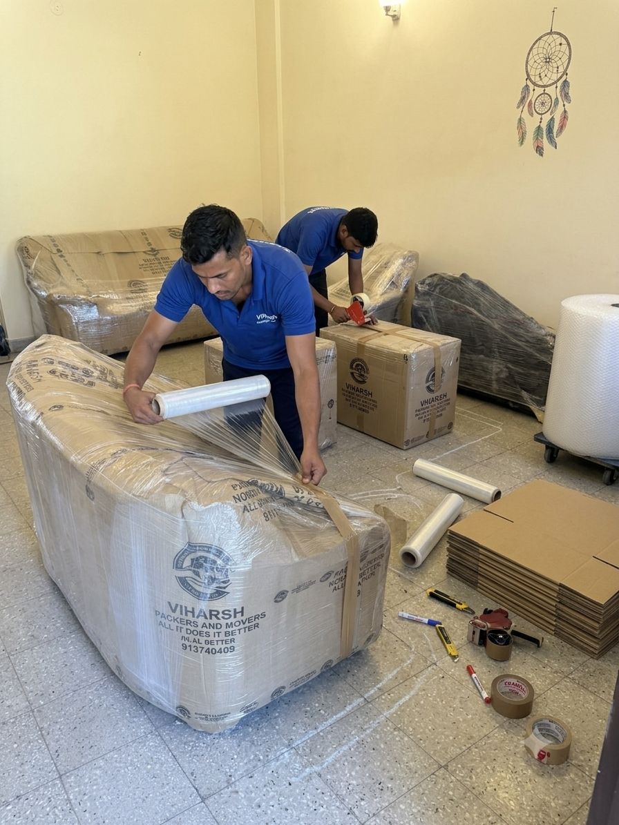 Furniture carefully wrapped for packing